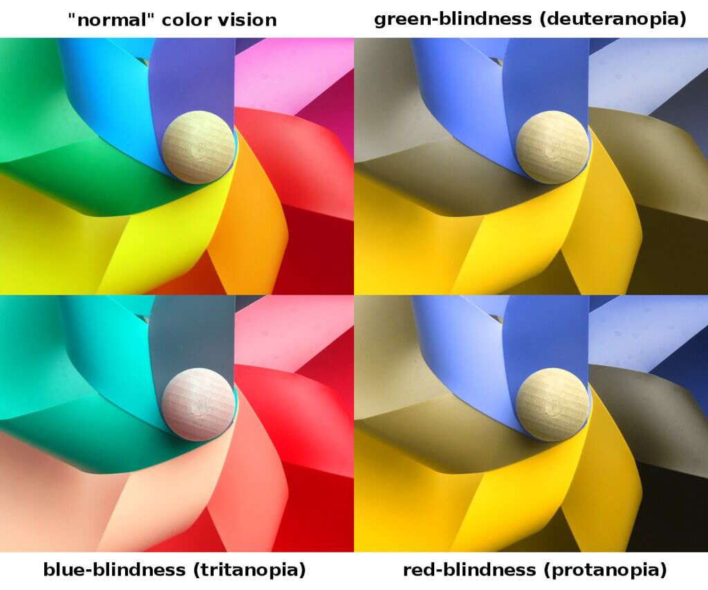 Examples of type of color blindness patients see the world