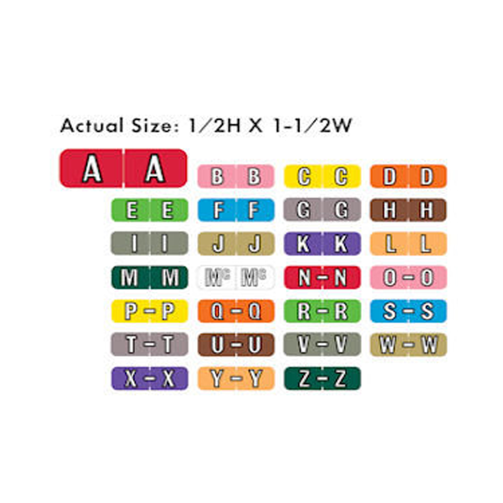 Color-Coded Individual Alphabetic Labels, O-Z