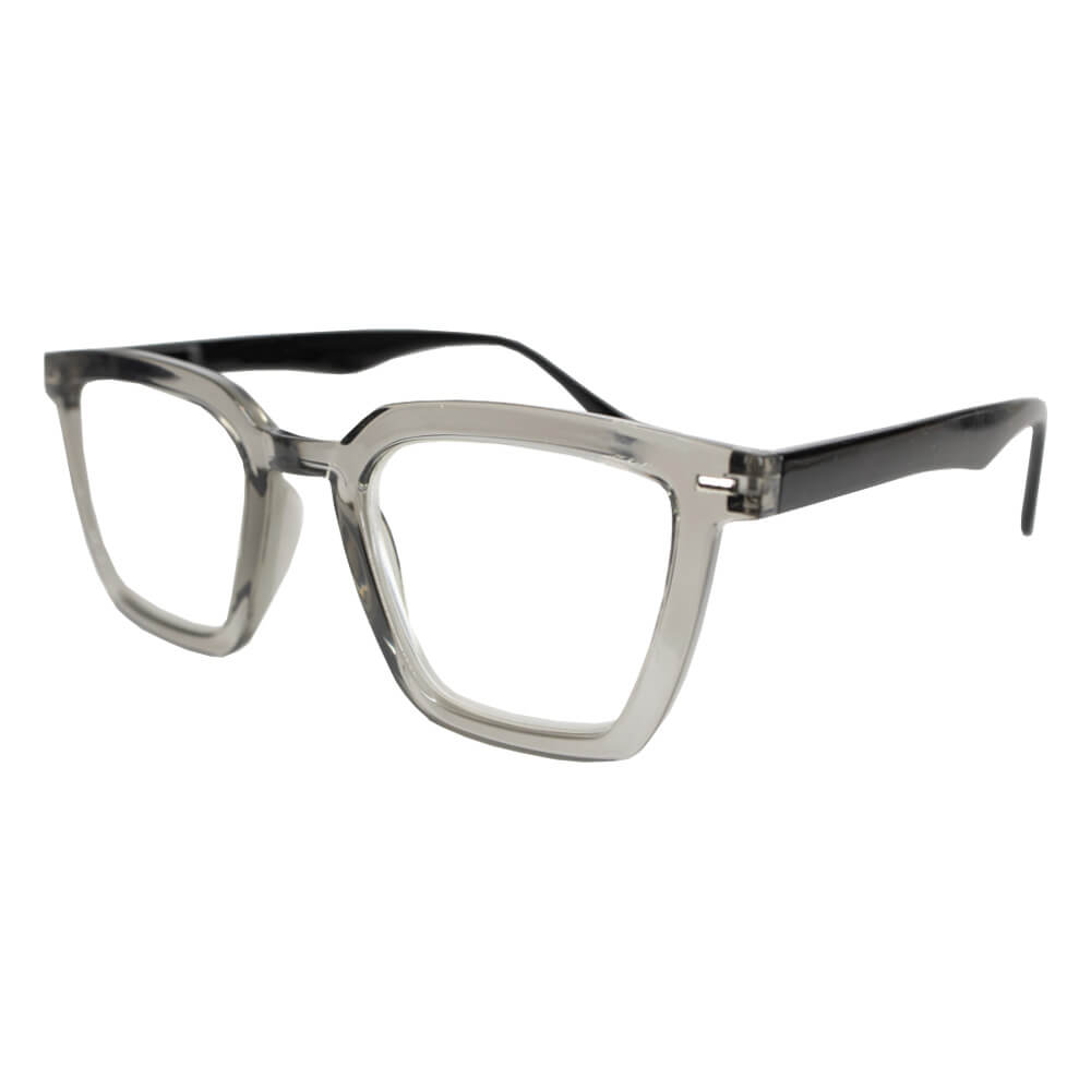 Square Frame High Power Reading Glasses - Shiny Gray