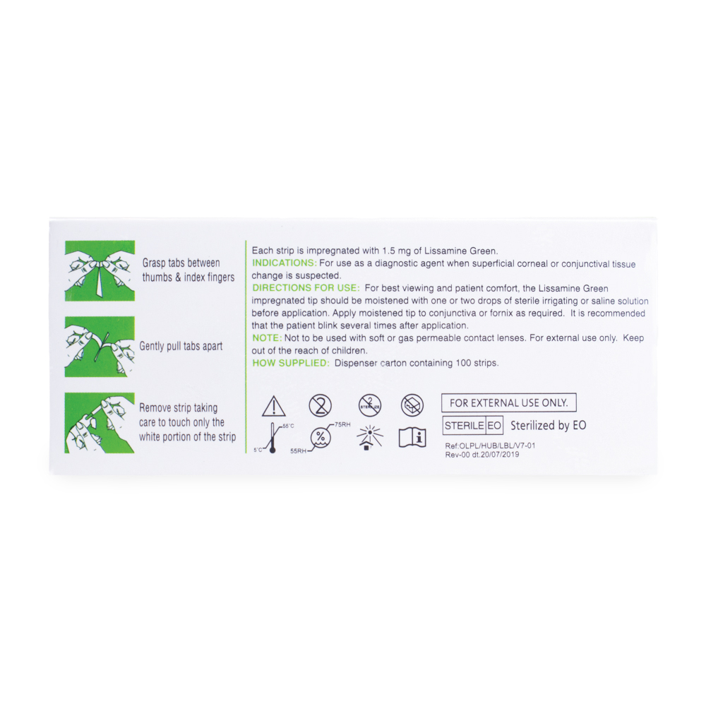 GreenGlo Lissamine Green Ophthalmic Strips - 1.5mg - 3