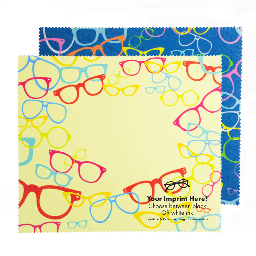 Premium Polished Microfiber Cloth - Retro Frames - Imprinted- Box of 100
